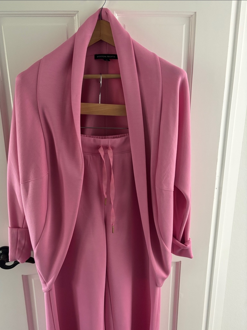 Boston Proper Pink Draped Robe and Drawstring Pants Set